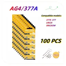 Pila alcalina de botón AG4 para juguete, calculadora, coche, llave, reloj, 100 V, LR626, 377, SR626, 177, 626A, 377A, CX66W, 1,55 piezas