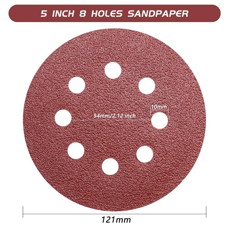 

110Pcs Sandpaper Sanding Disc 8 Hole Hook And Loop Sandpaper Round Sanding Pads Random Orbital Sander Paper