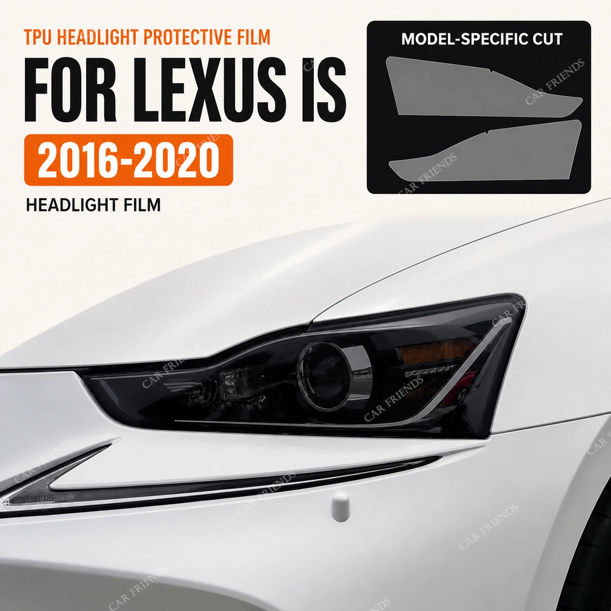 2 Pcs Custom Fit TPU Headlight Protective Film Clear Smoked for Lexus IS 2016-2020 IS200t IS300h IS250 F Sport