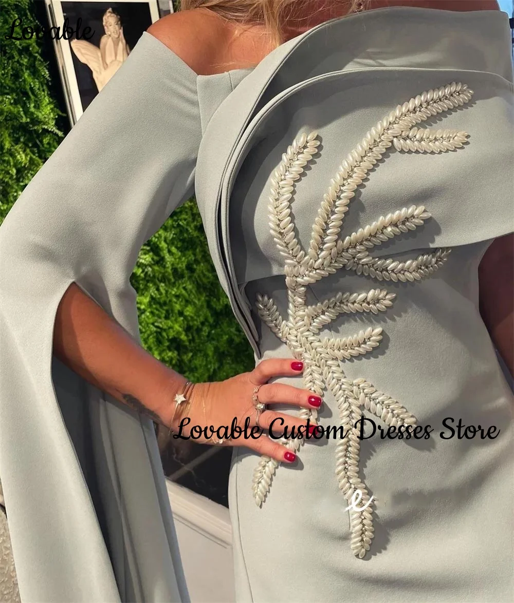 Customized فساتين سهرة 2025 Column Off-The-Shoulder Neckline Floor-Length Dresses For Prom Zipper Up Short Sleeves Evening Dress