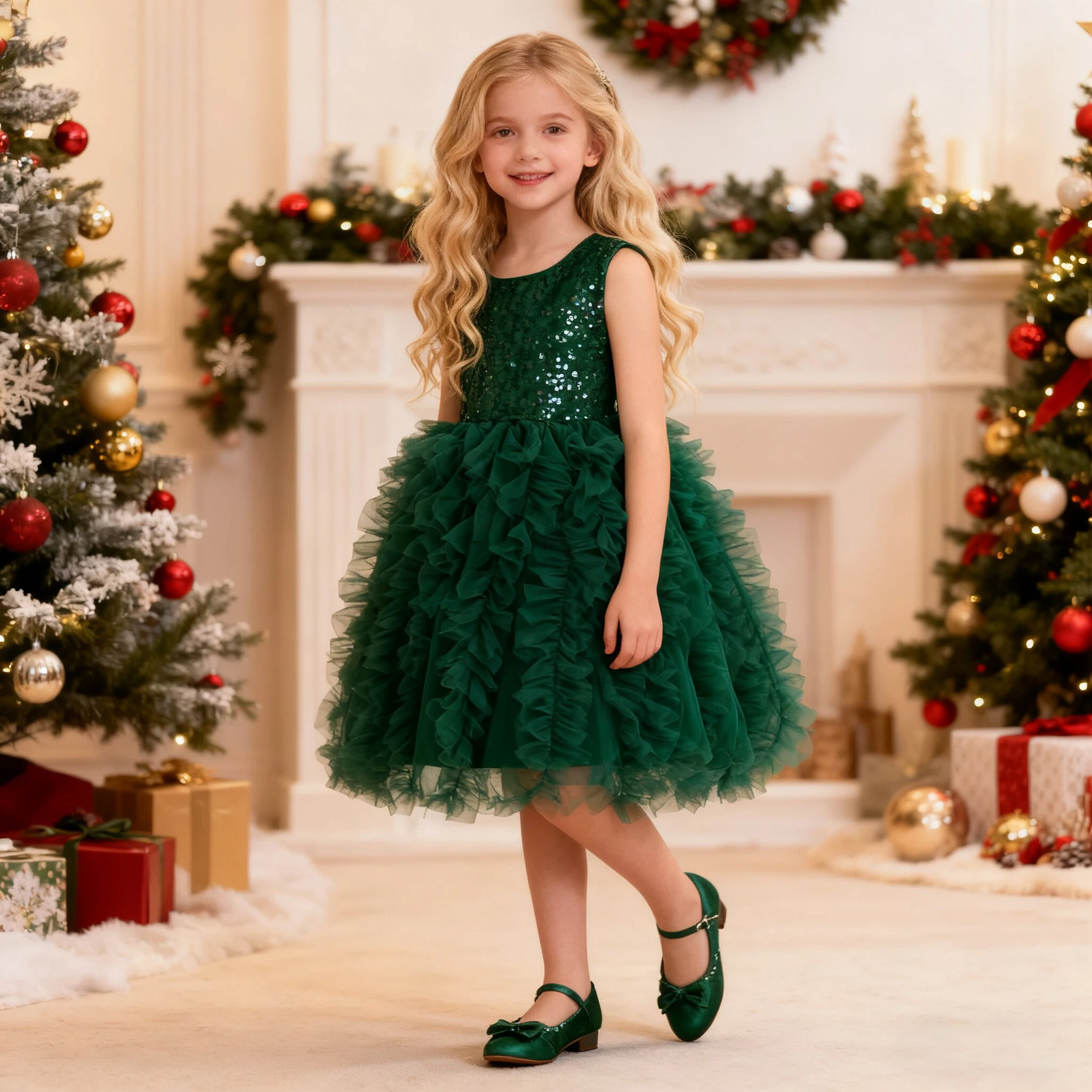 Elegante Pailletten Mädchen Partykleid Weihnachtskostüme Mode Geburtstag Hochzeit Brautjungfernkleider Mädchen Kinder Abend Abendkleid