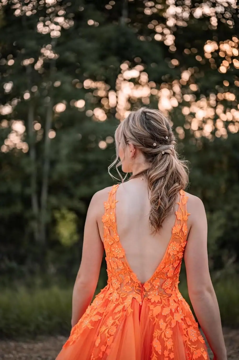 3D الدانتيل زين بريق تول حفلة موسيقية فساتين طويلة الأزهار الخامس الرقبة الكرة أثواب ألف خط عارية الذراعين أثواب السهرة الرسمية #2