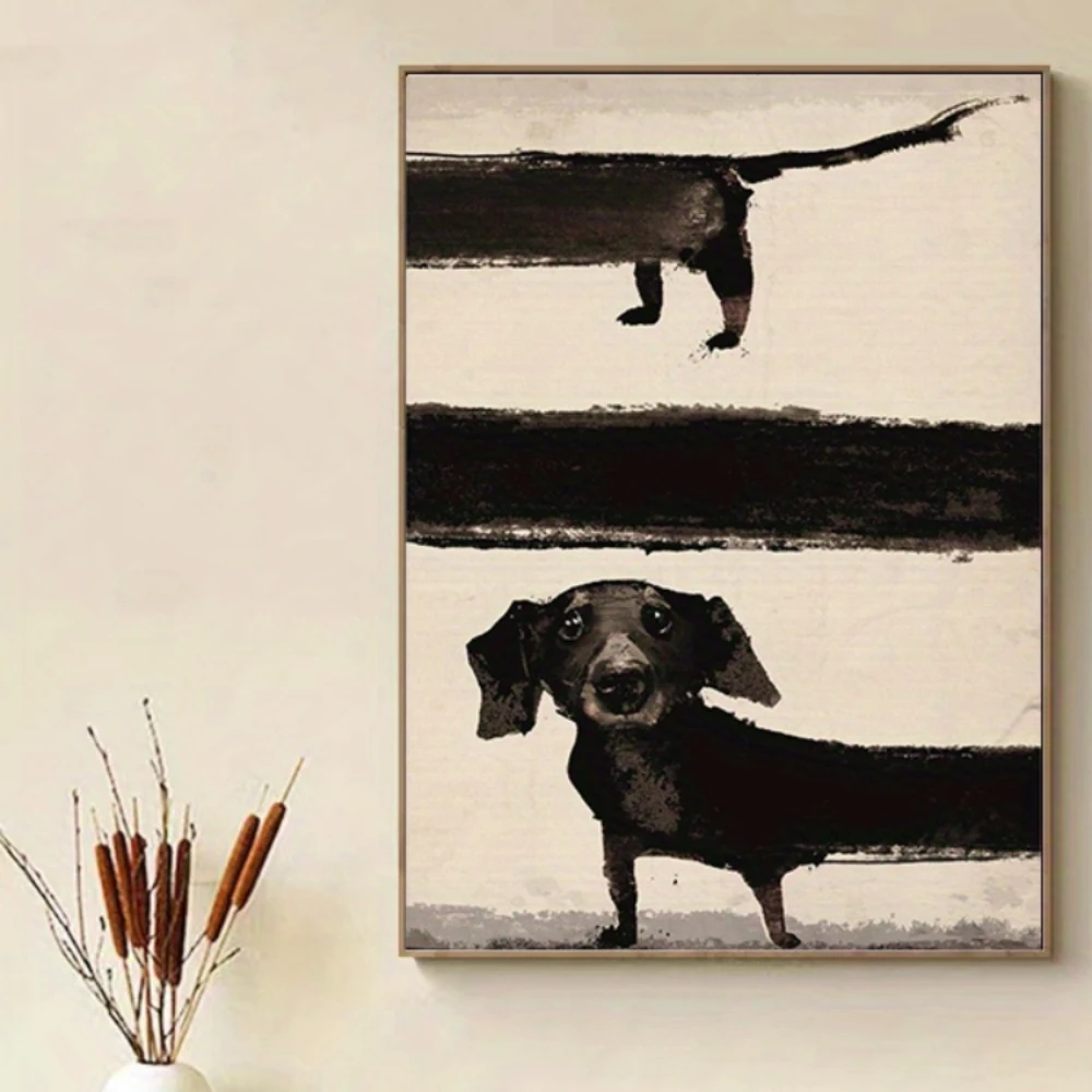 Modern Funny Animals Wall Art Poster Prints Abstract Black Dog Aesthetics Canvas Painting Picture for Living Room Home Decor