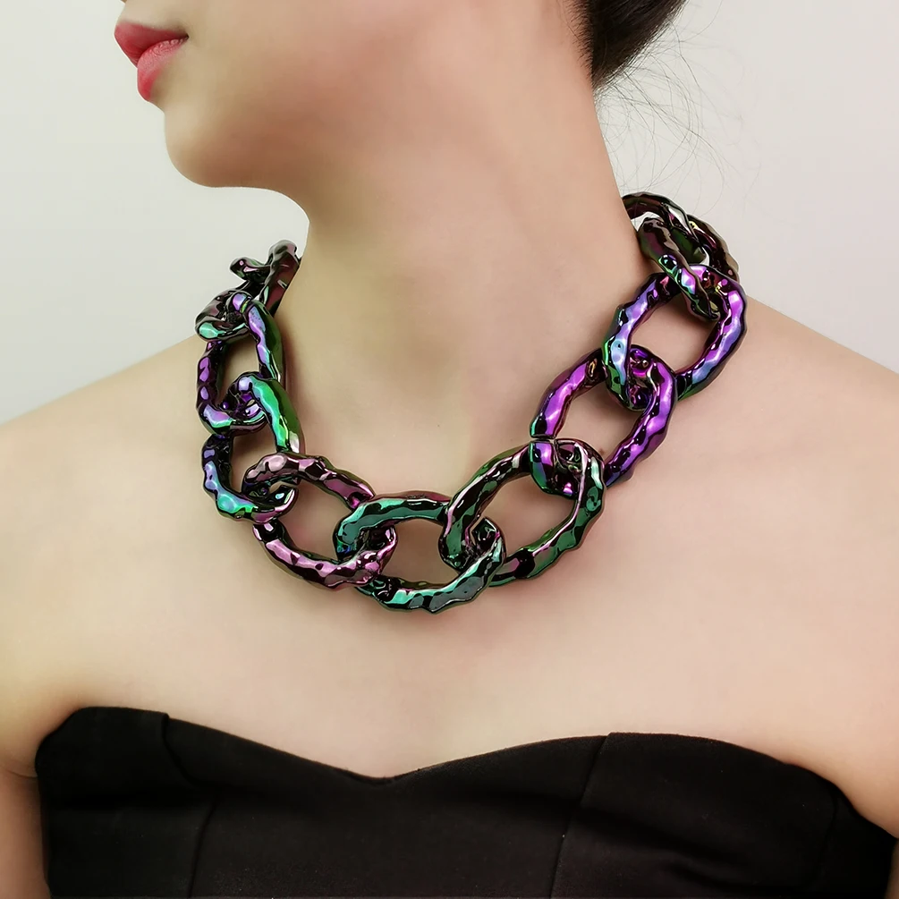 

Chunky Acrylic Chain Statement Necklaces For Women Deep Colorful Hiphop Choker Torques Collar Necklace Fashion Jewelry MANILAI