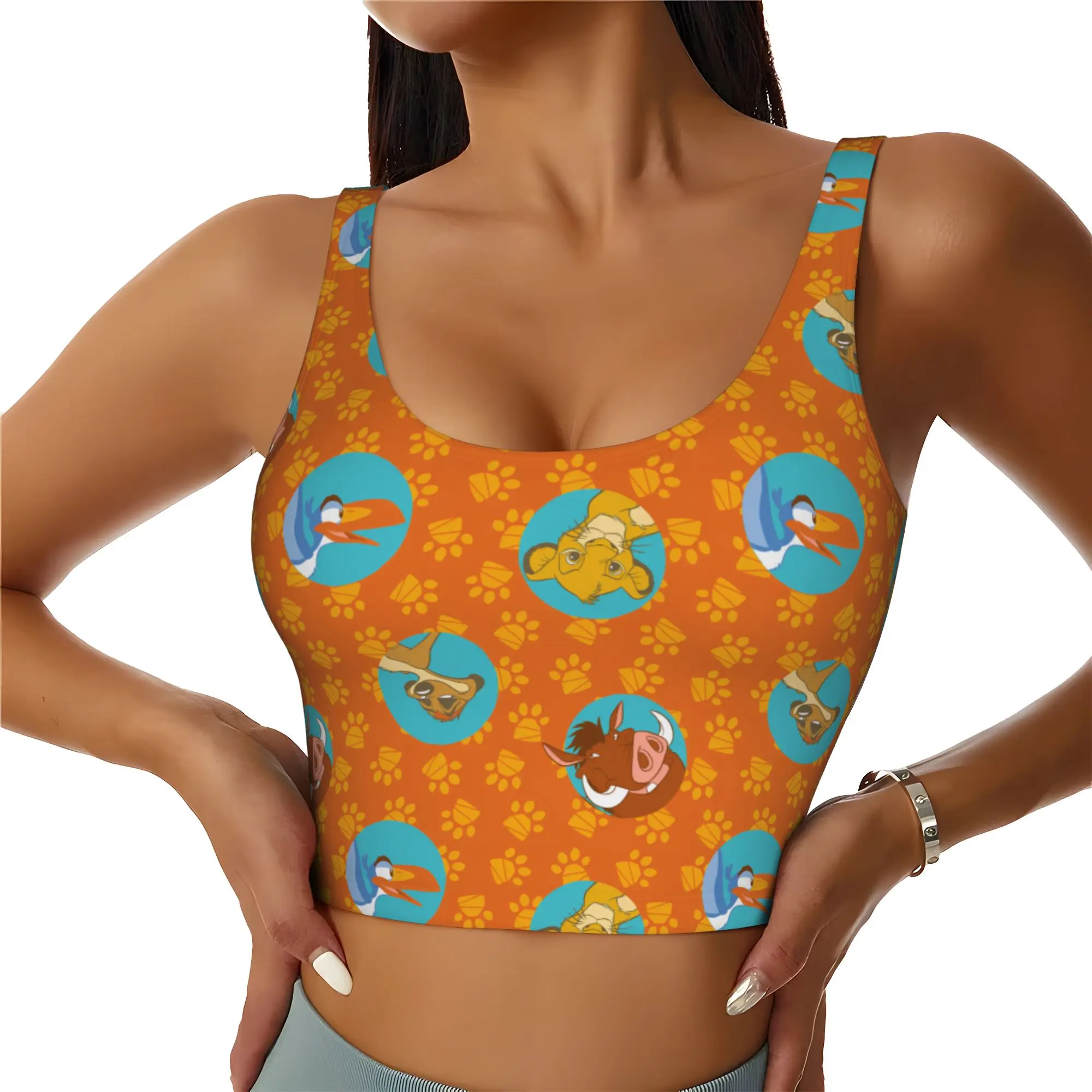 Custom Liones Anime Kinges High Impact Sports Bras for Women Hakuna Matata Simba Seamless Workout Running Crop Tank Tops
