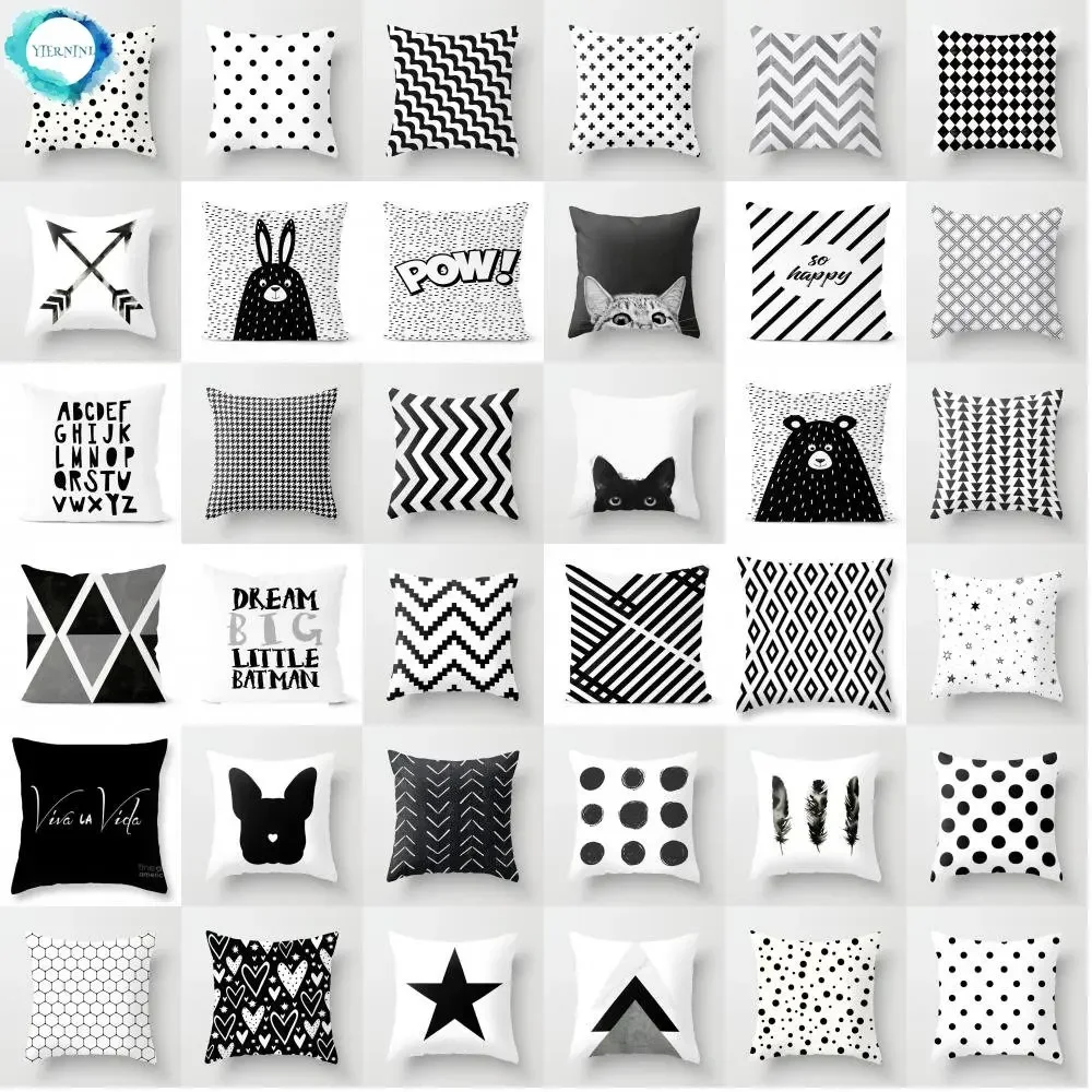 Car Home Living Room Simple Black And White Geometric Cushion Cover Modern Decorative Pillowcase Sofa Sofa Pillow