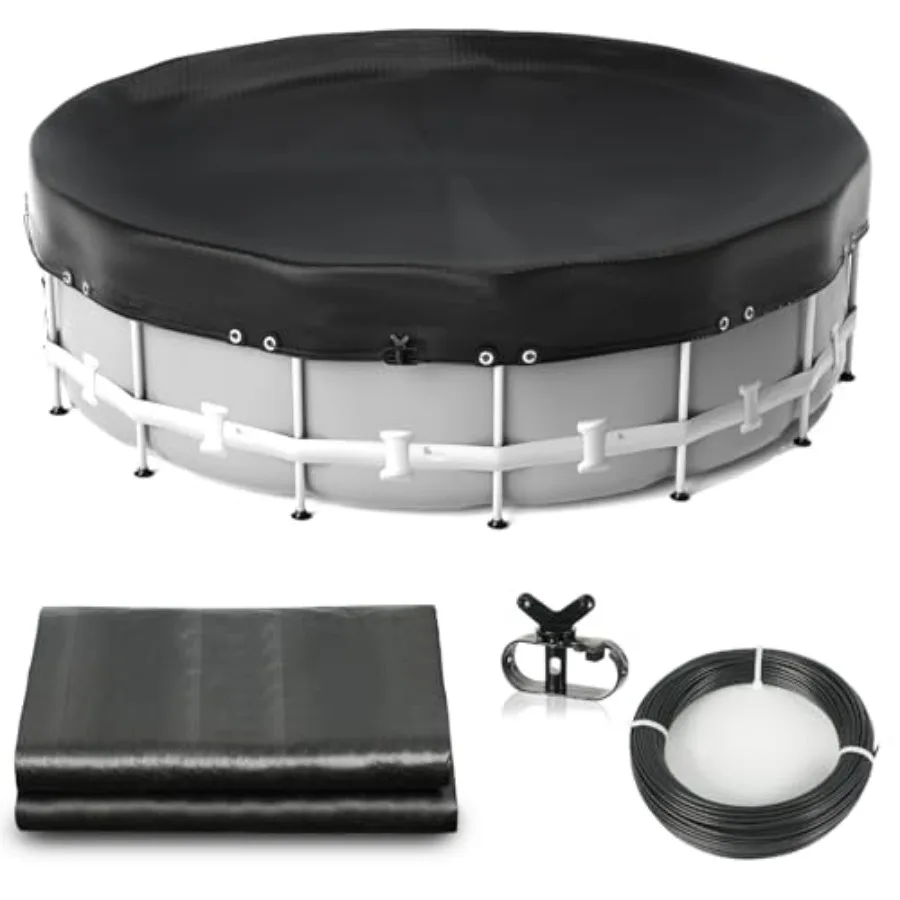 Above Ground Pool Cover, 18ft Round, Extra-Thick Black Winter Cover with Winch Cable, Dual-Coated UV Aging Protection, Heat-Wel