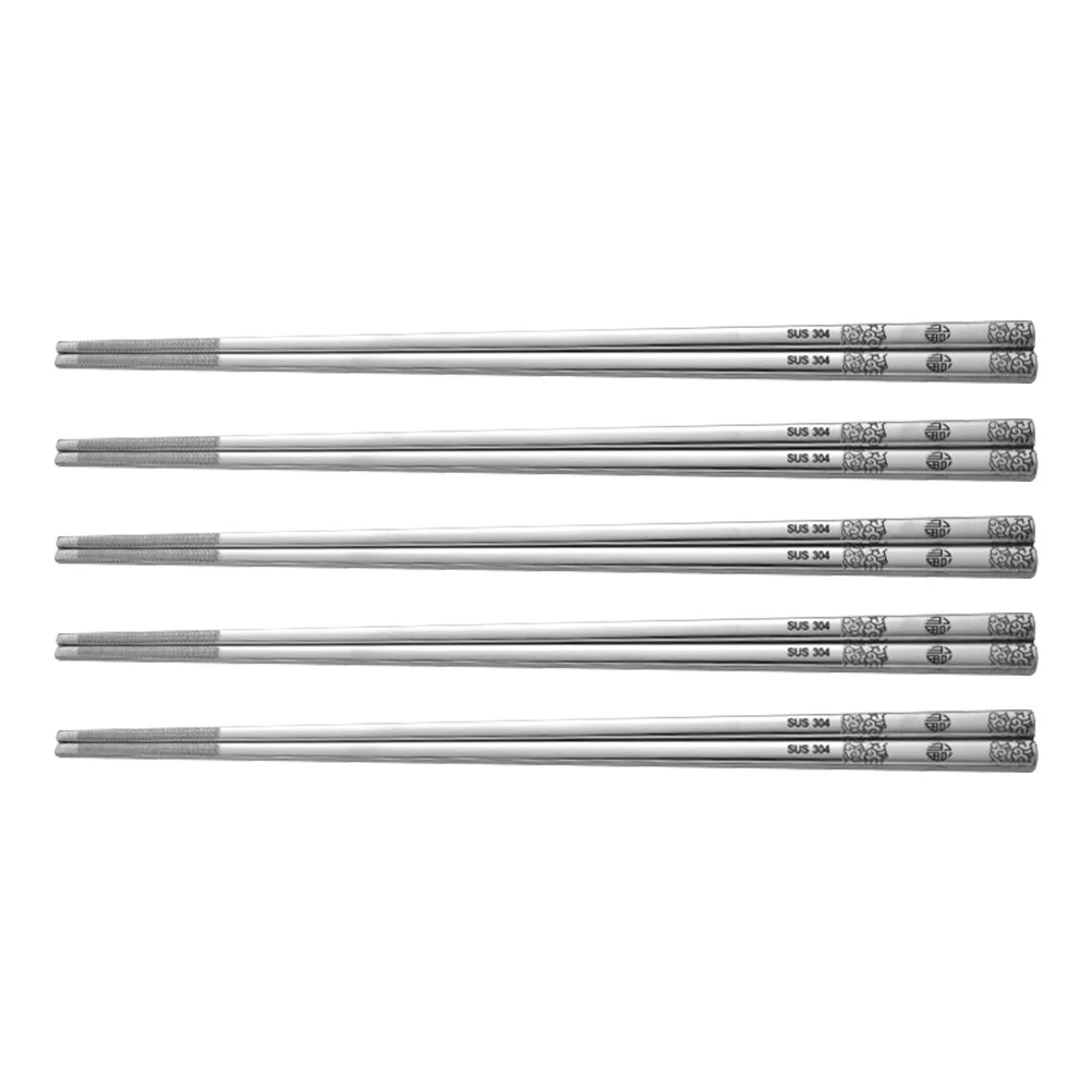 

5Pairs Anti-Skid Stainless Steel Chopsticks Lightweight Kitchen Tableware Useful Household Chopsticks Kitchen Tools