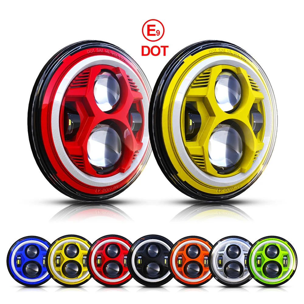 

Точечное одобрение E9 Angel Eyes DRL Поворотный свет Авто RGB Halo Круглая фара 50 Вт 7 "Светодиодная фара для мотоциклов для автомобилей Jeep
