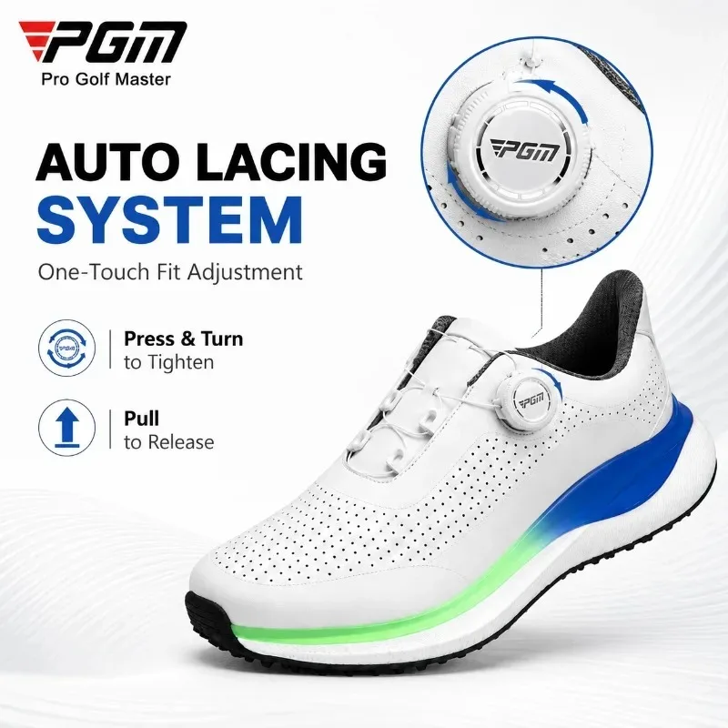 PGM Men Golf Sneakers Spikeless Auto Fit Lacing System Anti Slip Durable Sole Breathable Comfort Lightweight Golf Training Shoes