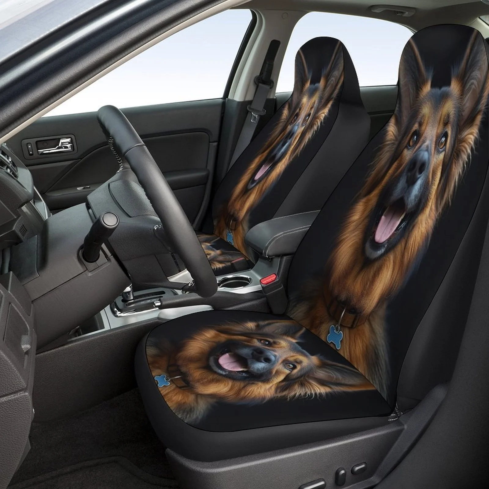Set Of Car Seat Covers Featuring A German Shepherd Smile Design, Suitable For Various Vehicles. These Stylish And High-Quality P