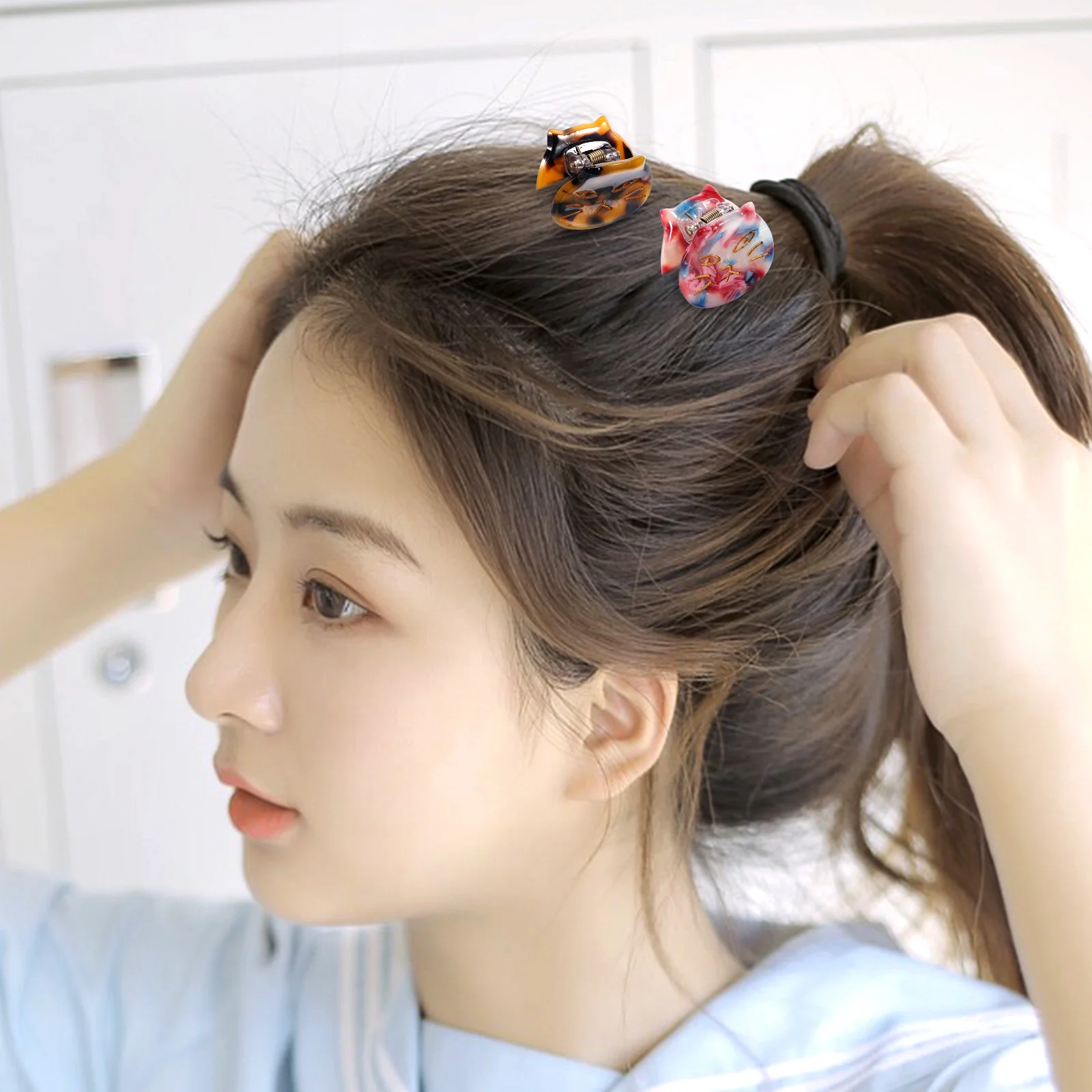 

4 pcs Cat Hair Clips Acetate Sheet Small Barrettes Hairpin Accessories Green Leopard Red Blue Mermaid Color Cute Decorative