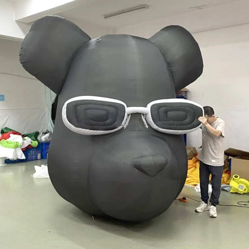Modelo inflável de cabeça de cachorro preto, balão inflável de desenho animado, decoração publicitária