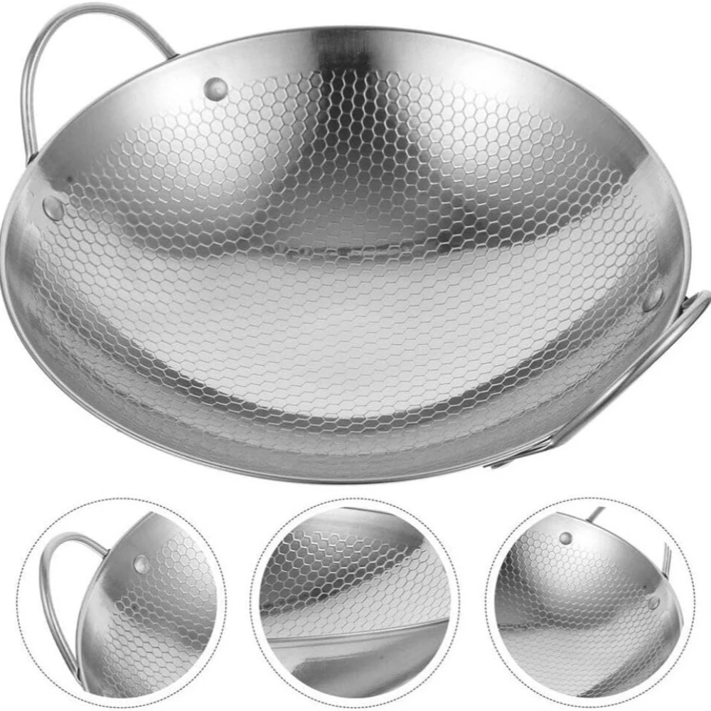 وعاء طبخ المطبخ من الفولاذ المقاوم للصدأ مقاس 25.5 سم/10 بوصة مع مقبض وعاء غير لاصق على شكل قرص العسل مثالي للوعاء الساخن والبورج والشرائح والمعكرونة #4