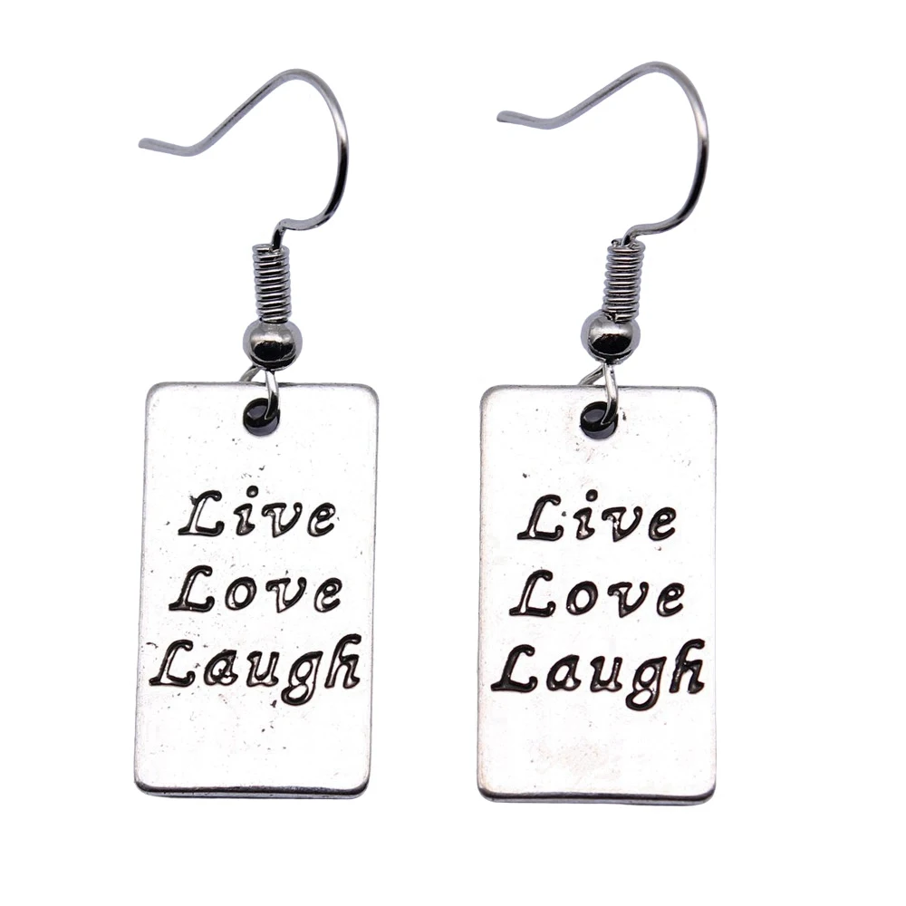 1pair Rectangular Double Sided Live Love Laugh earrings set pack Phone pendant Supplies for jewelry popular hook Size 18x19mm