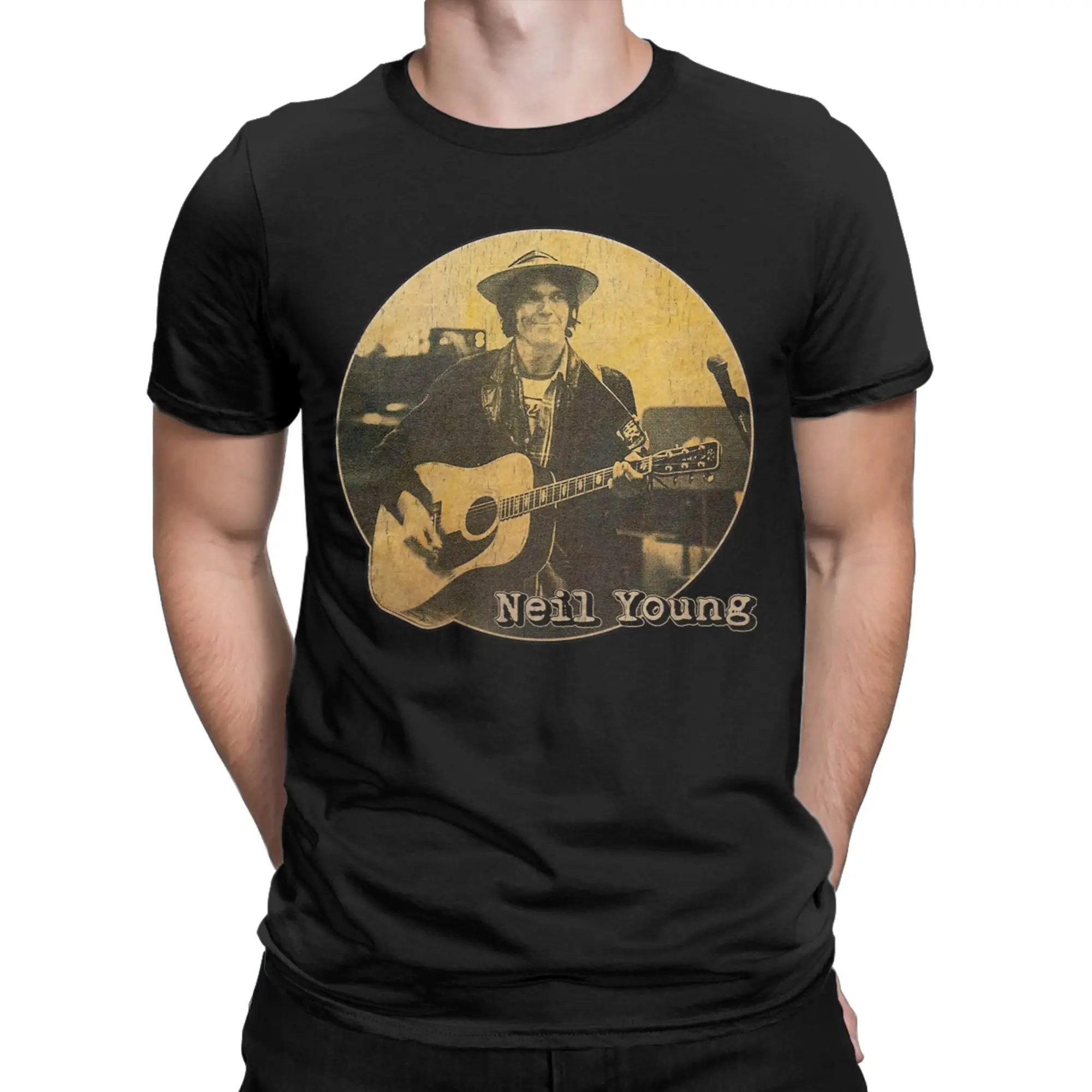 Neil Young Retro T Shirt Men's  Cotton Humor T-Shirt O Neck  Tee Shirt Short Sleeve Clothing Graphic
