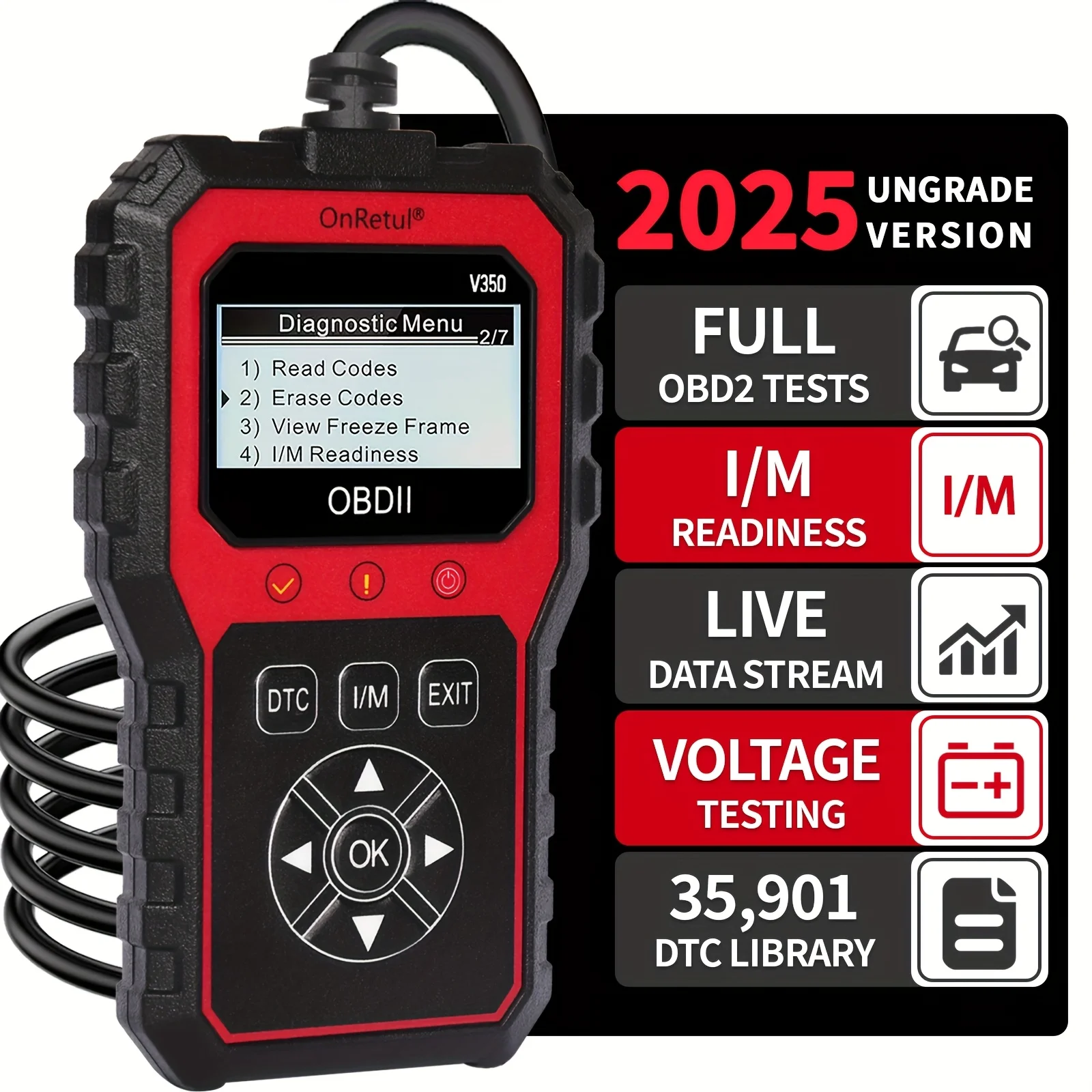 الماسح الضوئي Obd2 المتقدم V350 - أداة تشخيصية محمولة لجميع المركبات، قراءة أخطاء المحرك، بطاريات الاختبار، تحليلات وأختبار أداء المحرك، كودات فحص الجودة 350+، 35، 901+، تصميم سهل الاستعداد، تصميم مريح، بدون بطارية