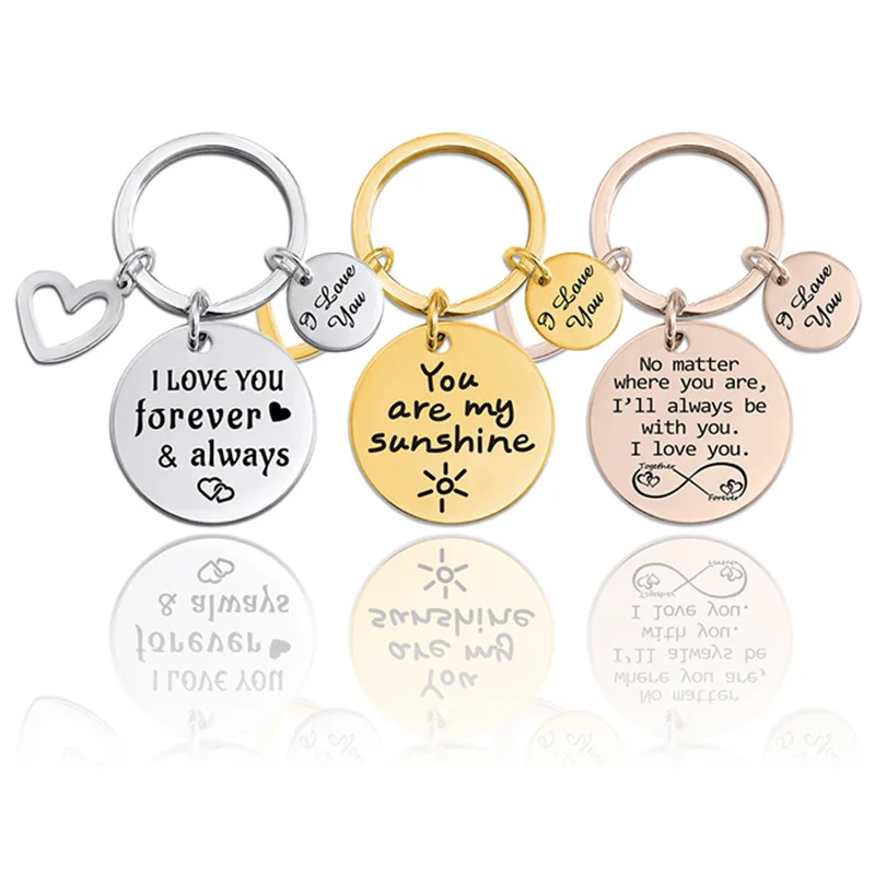 Customized Round Heart Stainless Steel Keychain Keyring DIY Bag Car Key Accessories Wholesale