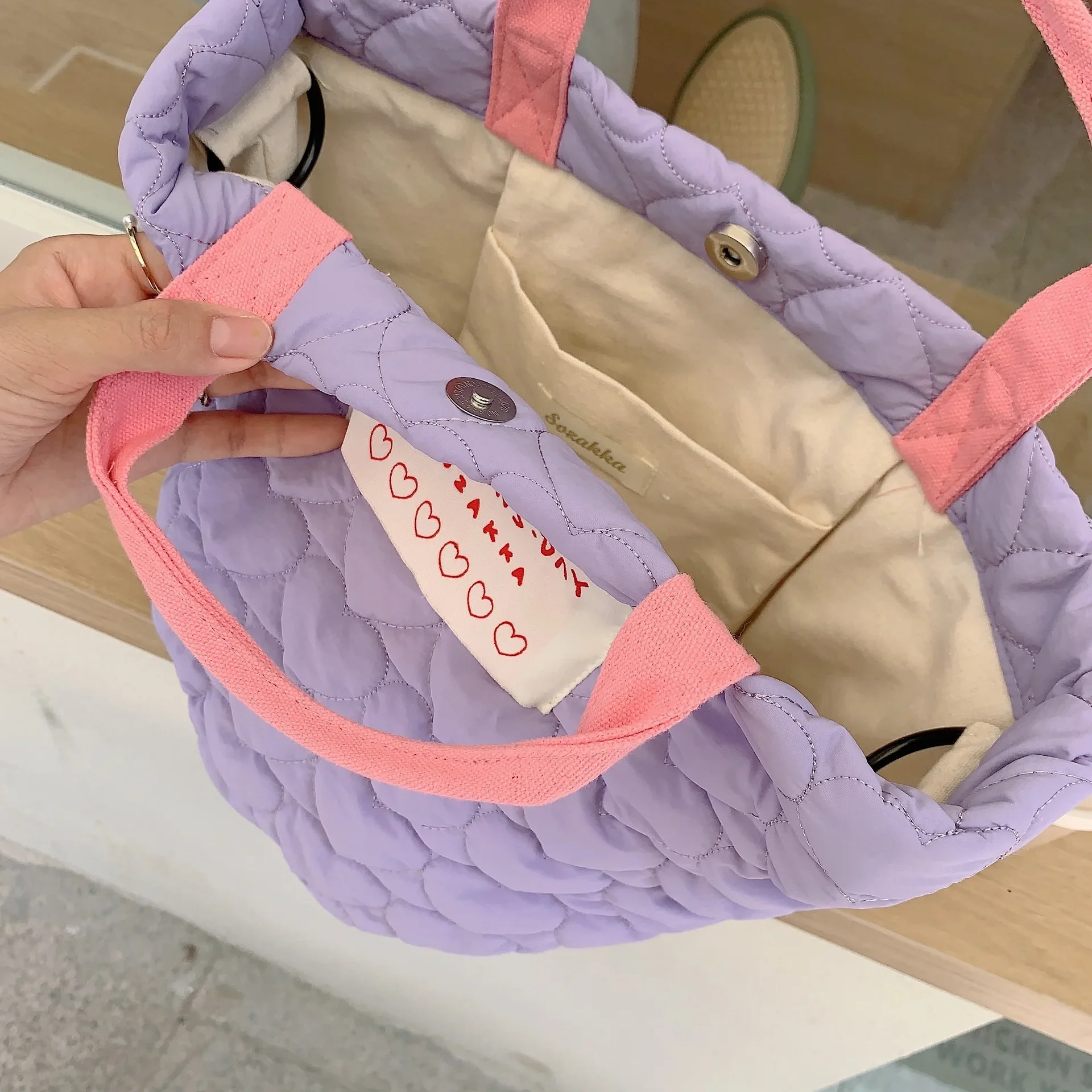 Quilting Love Women\'s Shoulder Bag Cute Sewing Line Ladies Bucket Crossbody Bags Contrast Color Large Capacity Female Handbags