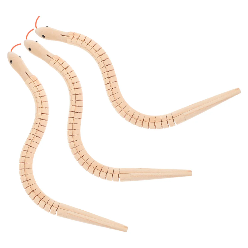 3 Pcs Doodle Toy Snake Wiggly Snakes DIY Toys Blank Wooden Portable Halloween Model