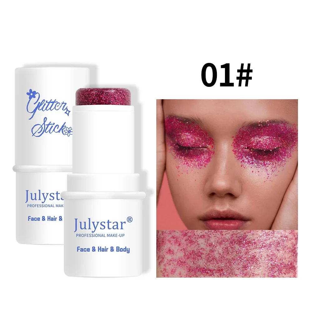 Julystar 8 cores maquiagem de palco rosto flash explosão sombra beleza glitter corpo glitter vara