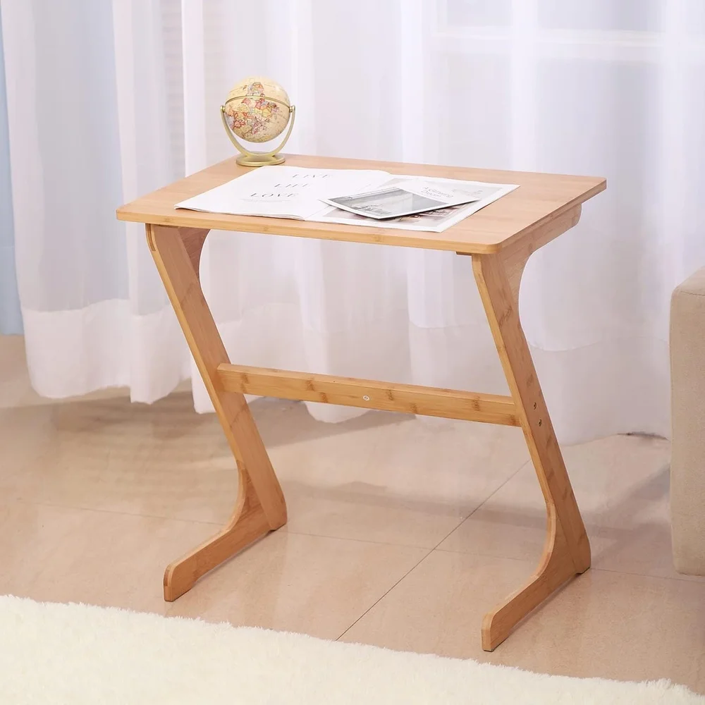 Multi-Functional Bamboo Laptop Table Bedside Side Table TV Tray Z-Frame Design Durable Snack Desk Home Use