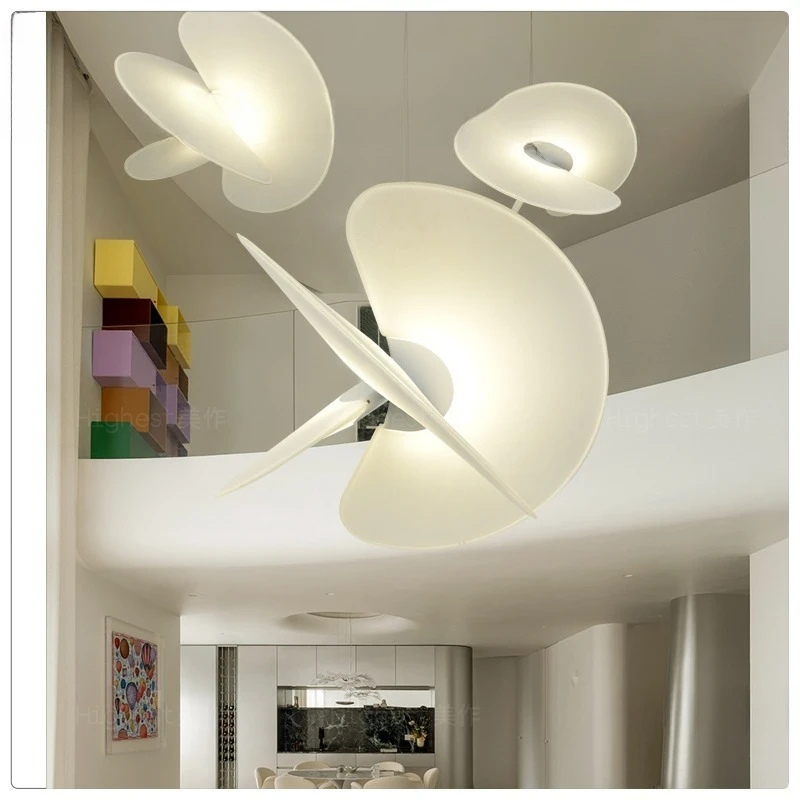 

Creative empty villa duplex living room chandelier designer dining room light loft modern silk lamps