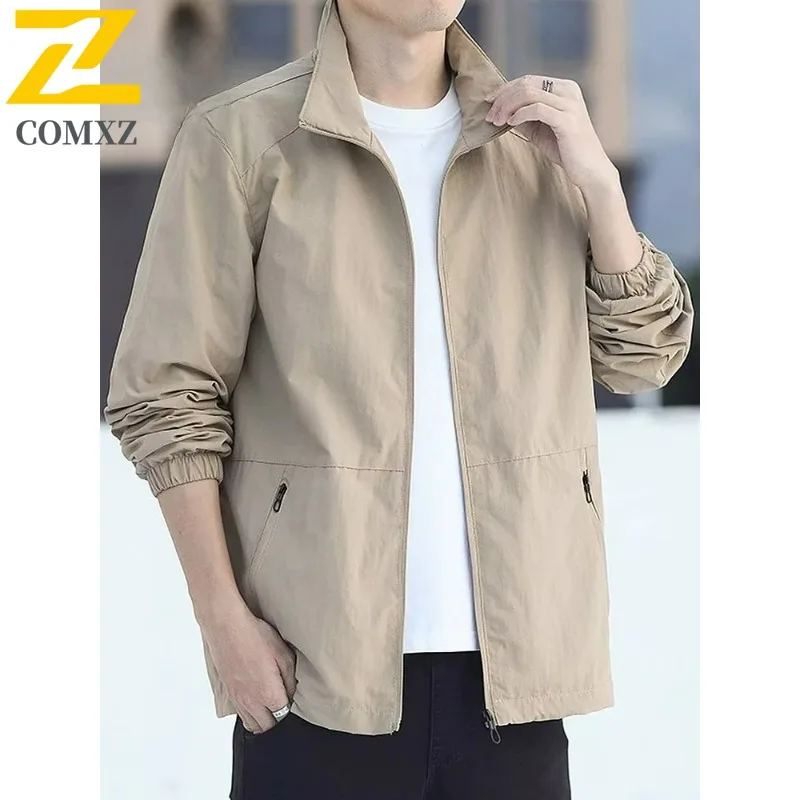 

COMXZ Men Valley Jackets Anti Wrinkle Loose Thin Outdoor Mountaineering Solid Color Walking Biker Jacket Lightweight Hiking Coat