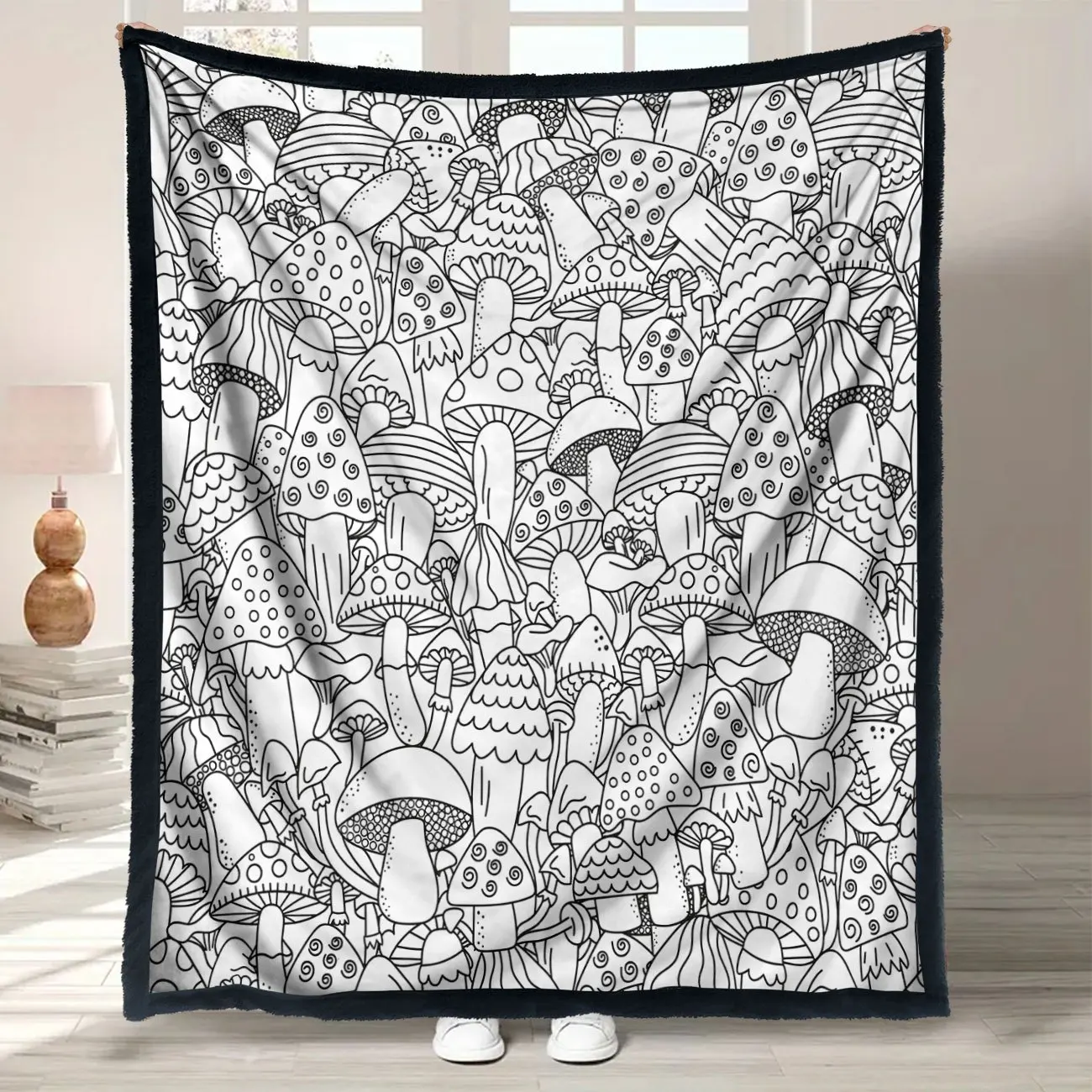 Forest Mushroom Graffiti Print Throw Blanket, Soft Cozy Blanket for Sofa Bed, Versatile Home Decor Gift