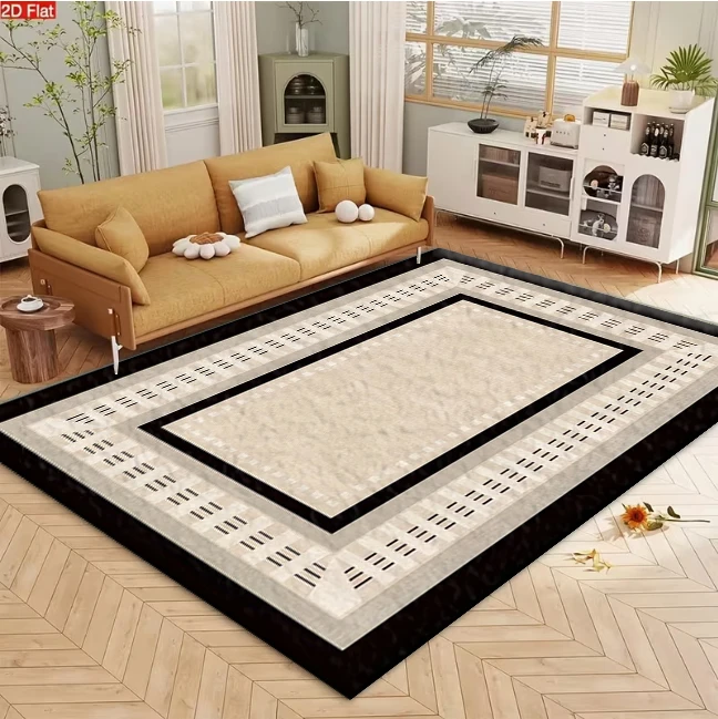 Minimalist Black Beige Multi Border Area Rug Geometric Printed Decorative Floor Rug for Living Room Bedroom Home Decoration