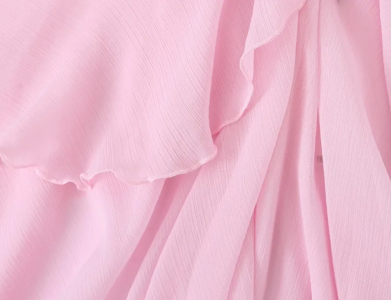 Damen Neckholder-Chiffon-Top mit großer Schleife vorne, gerafftes, asymmetrisches Rüschen-Layered-Oberteil, Sommer-Strand-Urlaub, INS Fashion Camisole Top – Detail 9