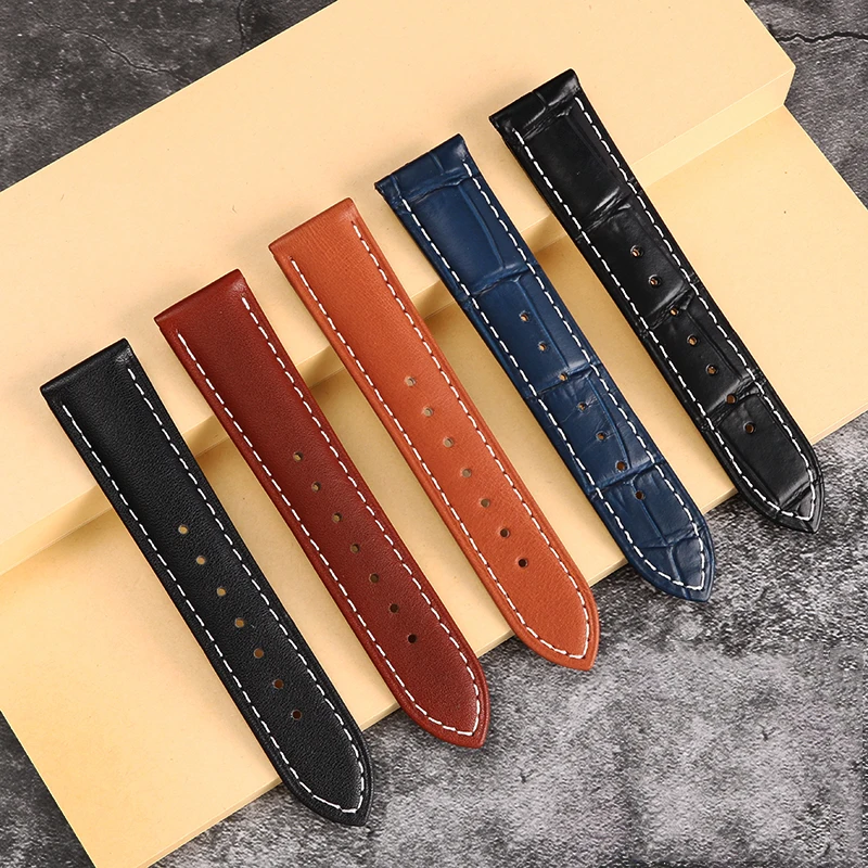 Italian cowhide Strap 19mm 20mm 21mm For Omega Seamaster 300 150 Speedmaster 007 AT150 Brown Watchband Bracelet Deployant Clasp