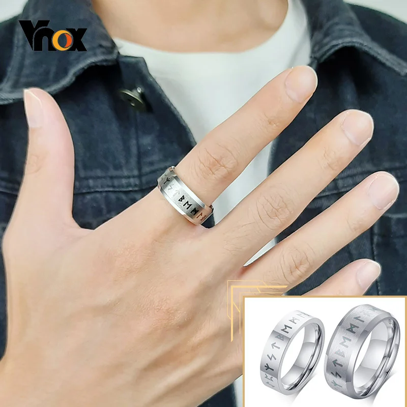 Vnox Vintage Viking Rune Men's Ring Thick Stainless Steel Finger Band Retro Nordic Amulet Jewelry