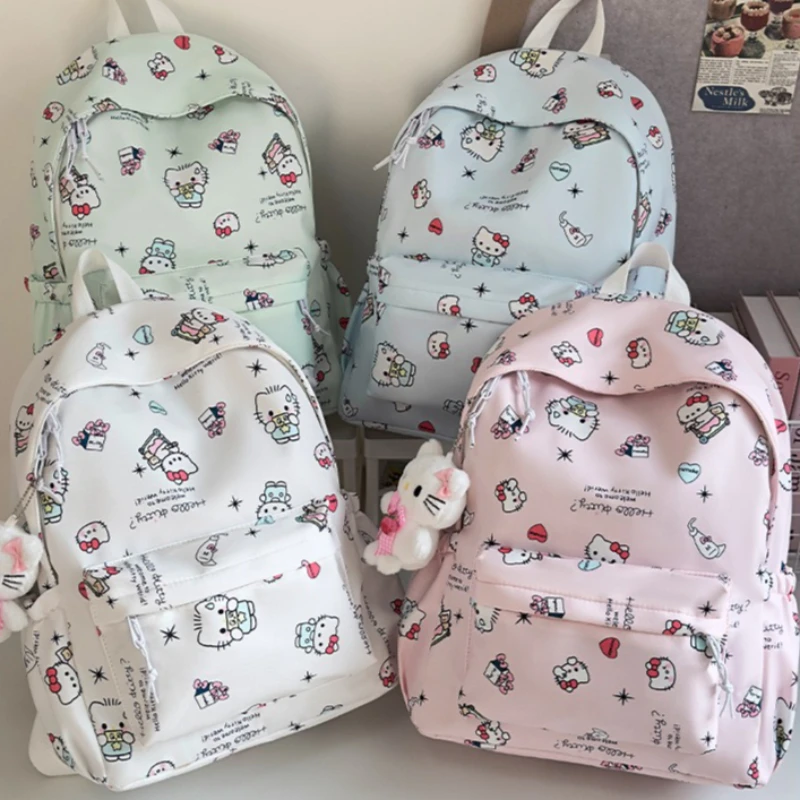 

New Hello Kitty Backpack Kawaii Cartoon KT Large Capacity Casual Travel Shoulders Bag Waterproof Good-looking Schoolbag Gifts