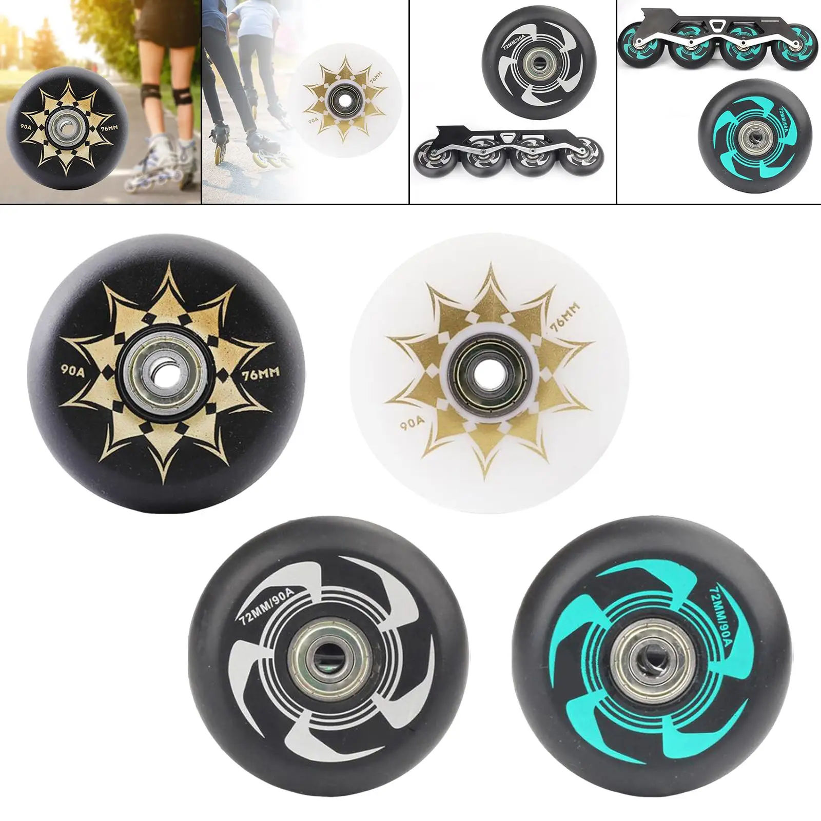 Inline Roller Skate Wheels 76mm ABEC 9 Bearing Durable PU Outdoor Indoor Skating Accessories for Training