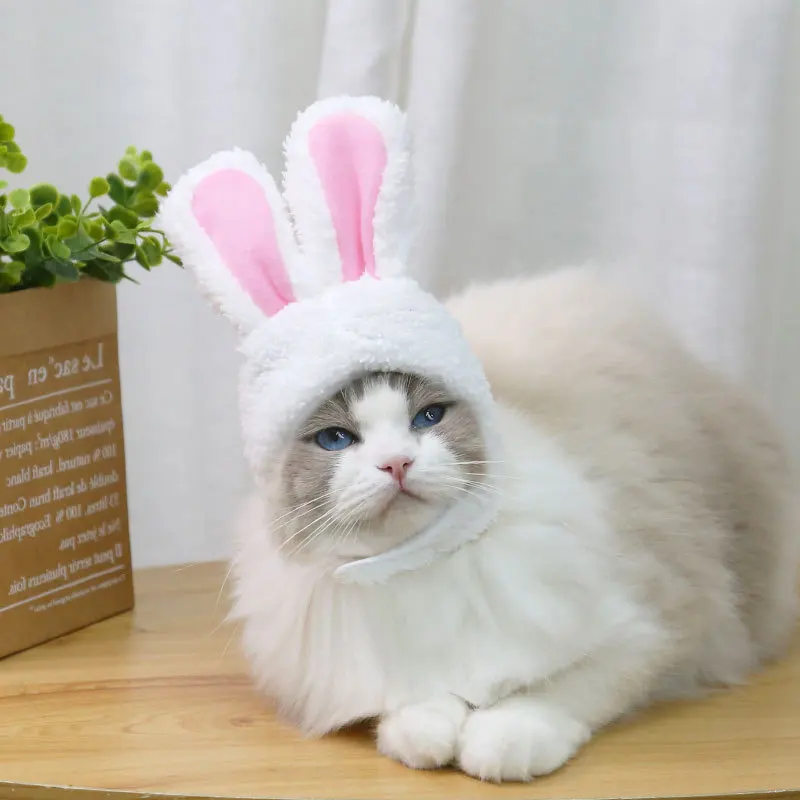 Funny Cat Headgear Cute Rabbit Ears Cap for Cats Warm Plush Pet Hat Christmas Cosplay Props PhotoProp Kitten Headwear Supplies