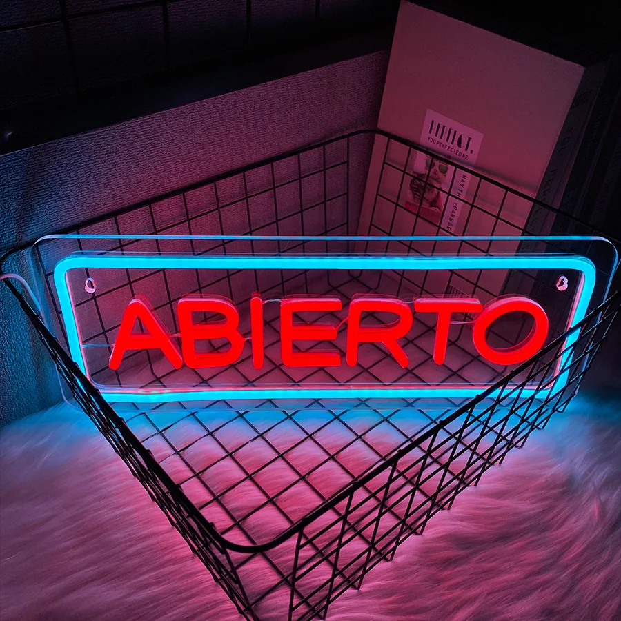 Abierto LED 네온 사인, 다양한 상점에 대한 비즈니스 스페인어 오픈 사인, 방 장식으로 상점 벽 창에 걸기에 적합