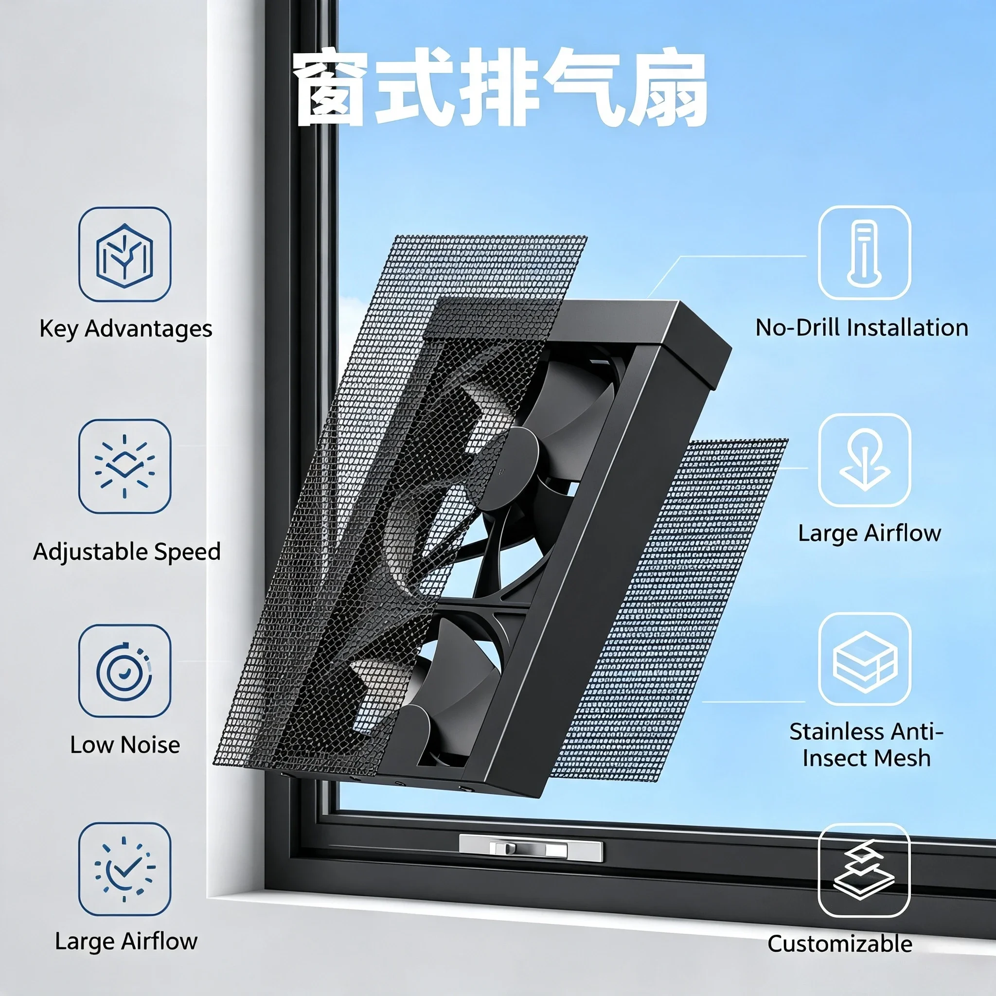 Non-punching Retractable Window Exhaust Fan, Installation-Free Powerful Household Ventilation Fan image 6