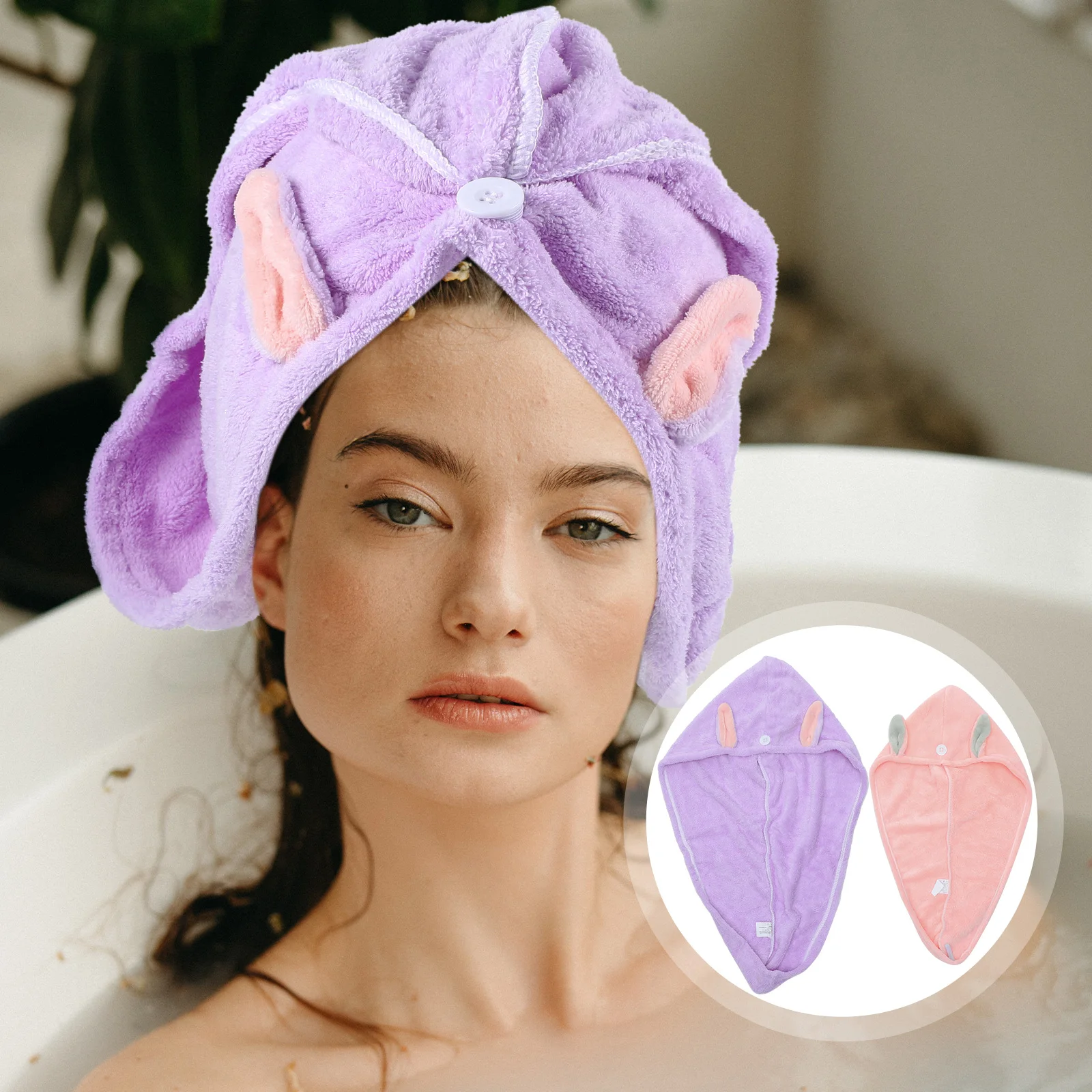 

2pcs Quick Drying Wrap Coral Fleece Towel Thick Soft Lightweight Fast Dry Towels For Women Kids Rapid Drying Turban Wet Hair