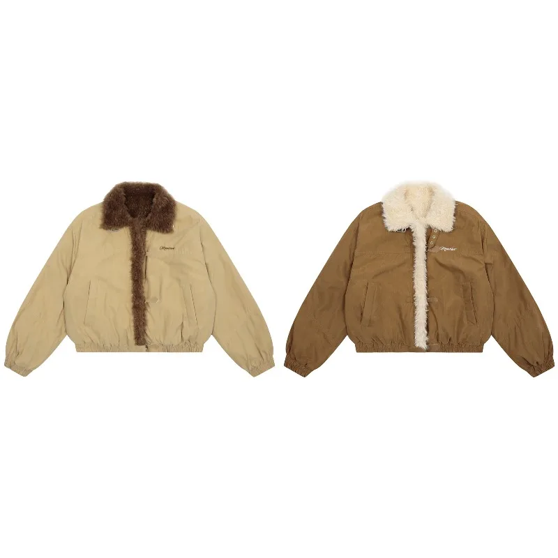 

Лоскутная меховая куртка с лацканами, пушистая свободная куртка цвета хаки, плюшевое пальто из искусственной шерсти, теплая толстая женская зимняя куртка из искусственного меха, повседневная