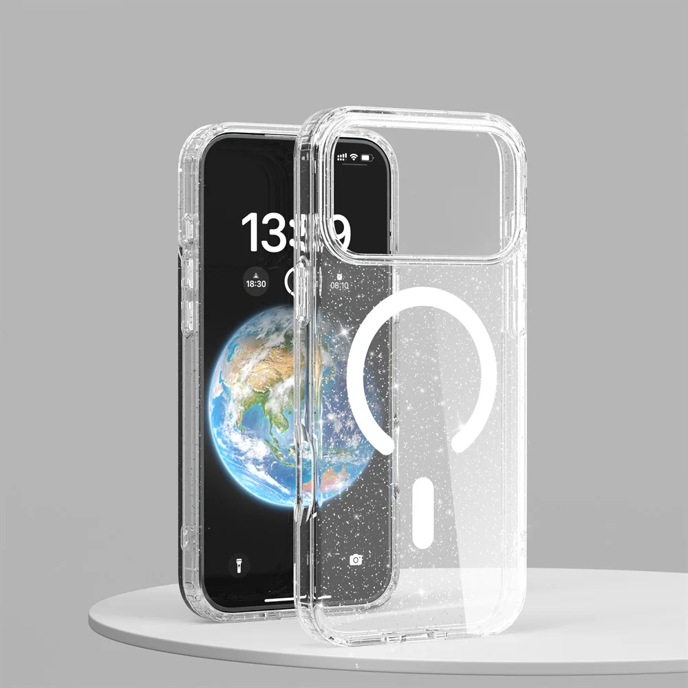 Transparente Glitzer-Symmetrie für Magsafe Magnetische Hülle für iPhone 18 Pro Max 17 Air16 15 14 13 Sturzsichere Ott-Box Panzerhülle – Detail 8