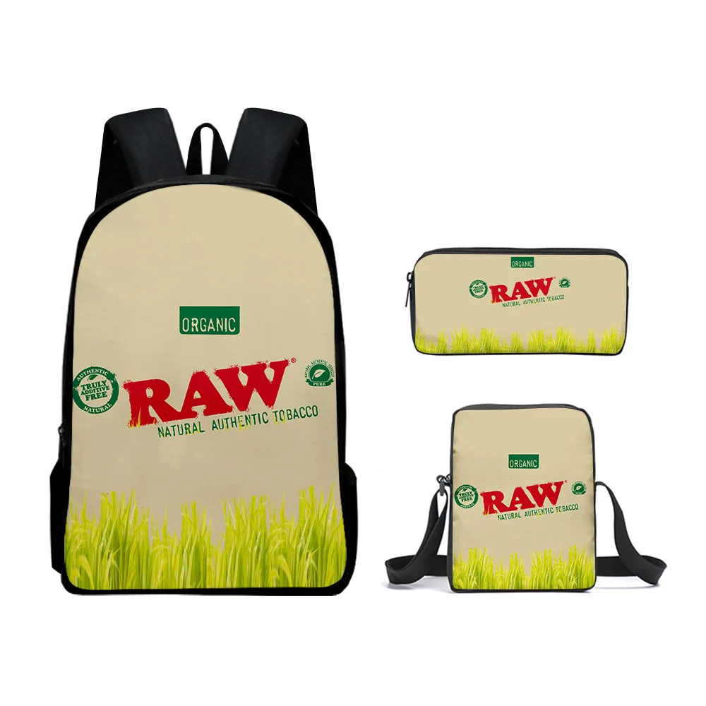 Trendy Youthful Cigarette Rolling Paper Tobacco RAW 3D 3pcs/Set Travel bags Laptop Daypack Backpack Shoulder Bag Pencil Case