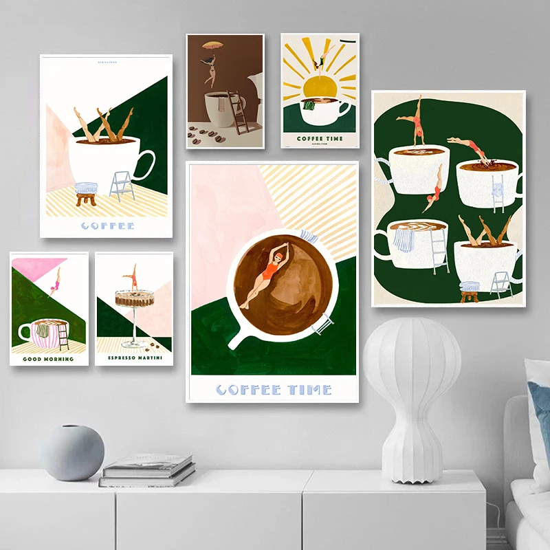 Modern Simplicity Concentrated Martini And Good Morning Coffee Art Poster Canvas Printing Wall Home Decor Coffee Enthusiast Gift
