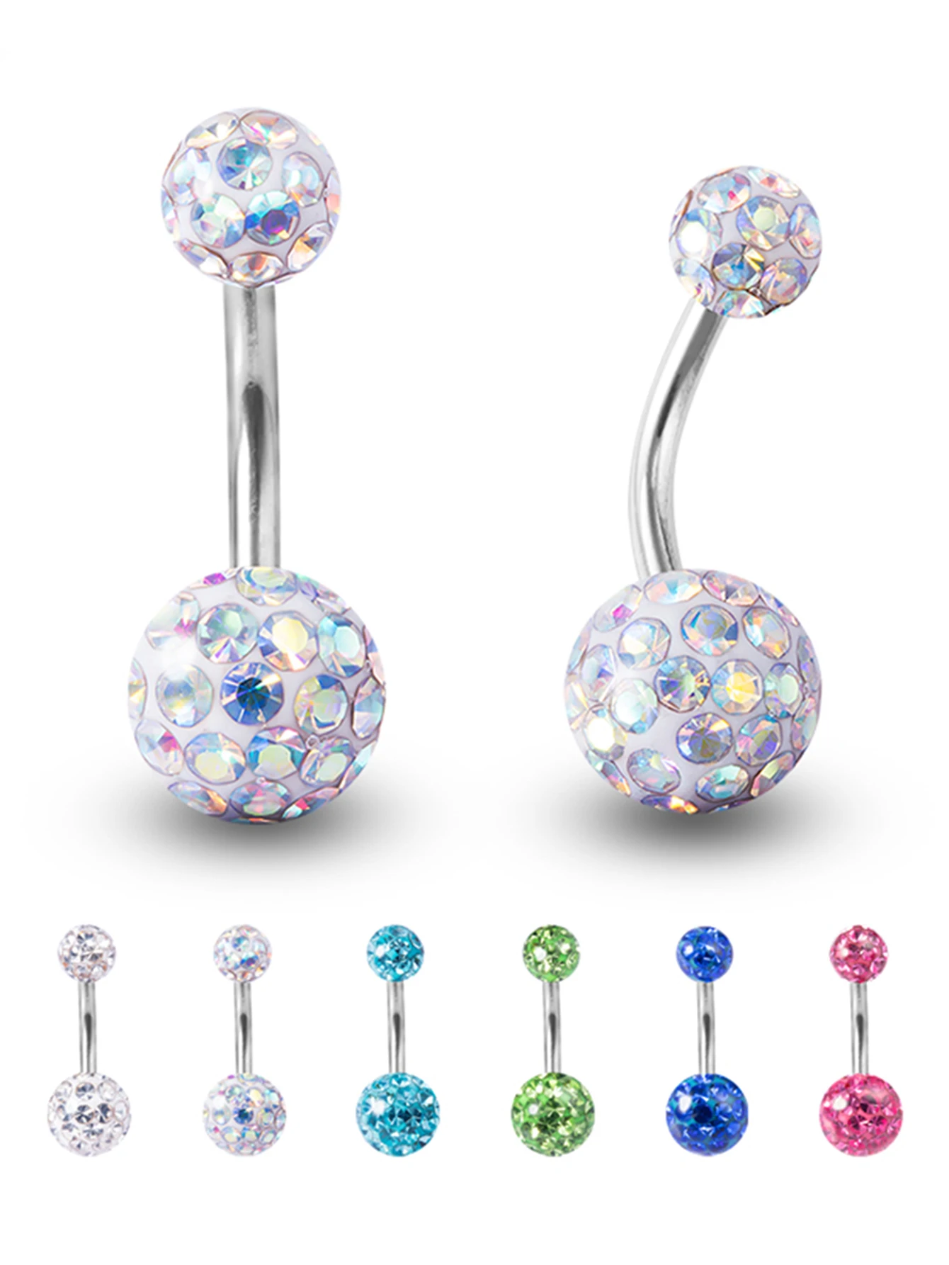 1pc CZ Stone Crystal Bling Ferido Epoxy Belly Ring for Women Stainless Steel Belly Navel Ring Elegant Belly Piercing Jewelry