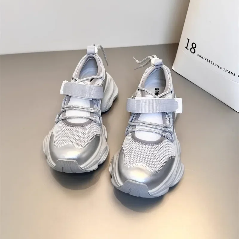 

Женские дышащие сетчатые повседневные спортивные туфли с перфорацией на толстой подошве, тонкие туфли Мэри Джейн на липучке, спортивная обувь для отдыха