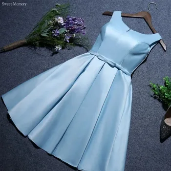 S55 tatlı bellek pembe ışık şampanya gök mavisi saten gelinlik modelleri kız düğün parti elbise Homecoming kısa balo elbisesi