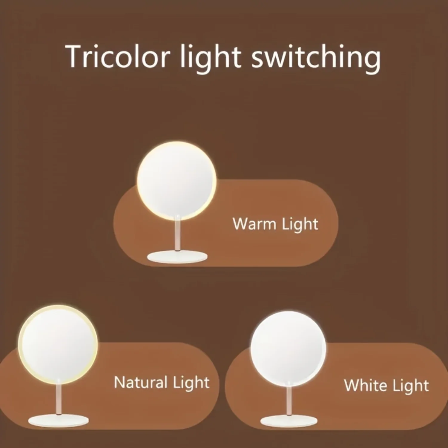 Портативное настольное светодиодное зеркало для макияжа с 3 уровнями света, поворотом на 90 градусов и кнопкой затемнения — идеально подходит для путешествий и G