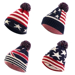 Zimowa dzianinowa wełniana czapka z flagą brytyjskiej amerykańskiej Czapka ocieplająca na uszy Szydełkowa czapka z dzianiny Unisex Skullies Beanies Ciepłe czapki narciarskie na zewnątrz