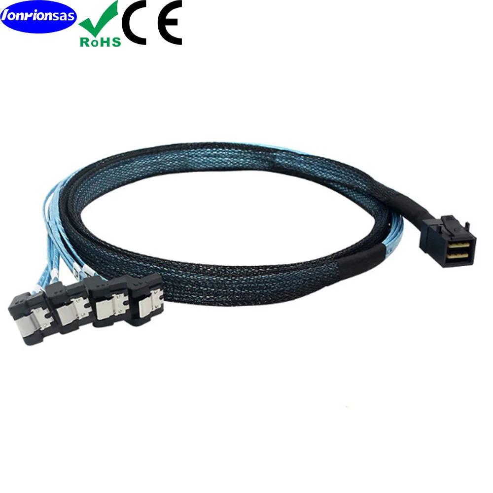 Wewnętrzny kabel Mini SAS HD SFF-8643 do 4x SATA 7pin żeński 90 stopni do dysków twardych, serwerów, RAID, 0.5m — zdjęcie produktu 5