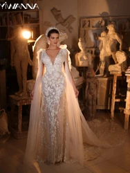 Sexy Illusion Deep V-neck Wedding Dress Classic Lace Appliques Bride Robe 2024 Elegant Sparkly Long Bridal Gown Robe De Mariée